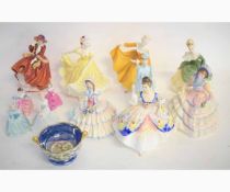 Collection of Royal Doulton and Coalport figurines, together with a Maling ware lustre bowl,