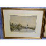 William J Coman, signed watercolour, Broads scene with wherry, 25 x 35cms