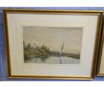 William J Coman, signed watercolour, Broads scene with wherry, 25 x 35cms