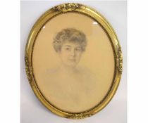 Monogrammed and dated Oct 1918, watercolour, Portrait of a lady, 54 x 42cms, oval