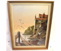 S Sturden, signed watercolour, Coastal scene with fishing boat, 49 x 36cms