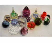 Group of 15 assorted paperweights to include four modern millefiori paperweights etc, an elephant