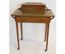 Edwardian mahogany and satinwood inlaid small ladies desk, the central box with lift up lid with