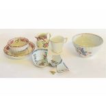 Group of late 18th century English pearl wares including a jug, tea bowl and saucer and sugar bowl