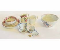 Group of late 18th century English pearl wares including a jug, tea bowl and saucer and sugar bowl