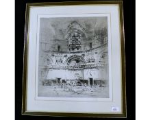 WILLIAM WALCOT, original etching, Cathedral? Interior, signed in pencil, early 20th century,