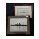 Early 20th century photograph of an ocean liner at anchor, signed in ink by the Commander and