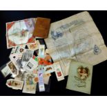 Small box: assorted ephemera, greetings cards, bookmarks, books, pamphlets, silks etc