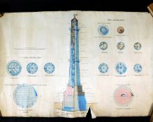 A WELL EXECUTED MANUSCRIPT PEN, INK AND WATERCOLOUR ARCHITECTS CROSS SECTIONAL DRAWING OF A