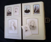 Victorian carte de visite album containing approx 32 cabinet card photographs and approx 23 cartes