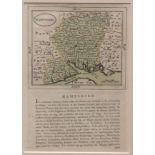 JOHN SELLER: HAMPSHIRE, engraved hand coloured map circa 1787, approx 120 x 140mm, text below and