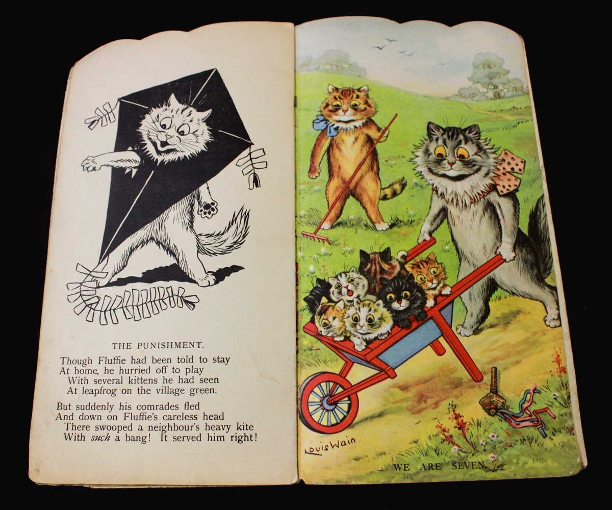 LOUIS WAIN: KITS AND CATS [SHAPE BOOK], London, Raphael Tuck, circa 1930, 4 full page leaves of - Image 4 of 5