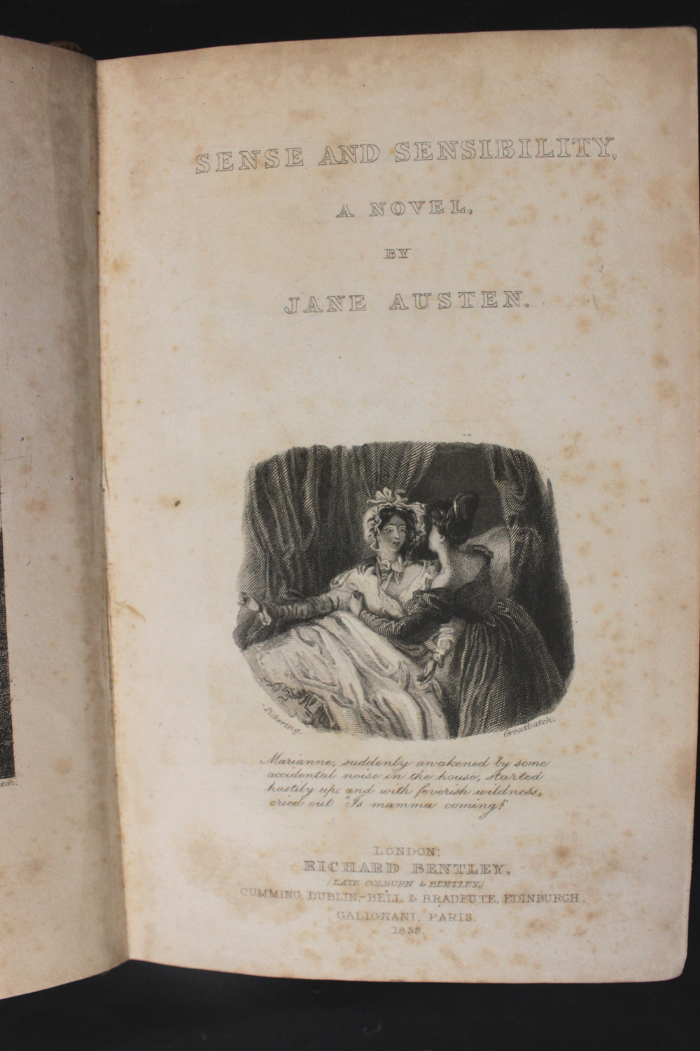 JANE AUSTEN: SENSE AND SENSIBILITY, A NOVEL, London, Richard Bentley, 1833, 1st single volume
