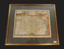 JOHN SPEED: NORFOLKE..., engraved hand coloured map [1676], approx 350 x 490mm, framed and glazed