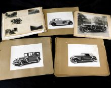 Collection approx 30 mounted photographs of luxury automobiles circa 1920s/1930s including Rolls