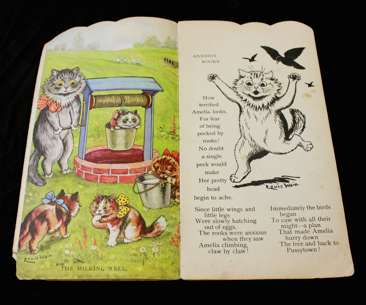 LOUIS WAIN: KITS AND CATS [SHAPE BOOK], London, Raphael Tuck, circa 1930, 4 full page leaves of - Image 2 of 5