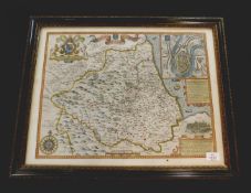 JOHN SPEED: THE BISHOPRICK AND CITIE OF DURHAM, engraved hand coloured map [1611], inset town plan