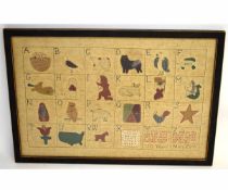 21st century needlework and mixed media sampler on cloth, featuring a picture alphabet and inscribed