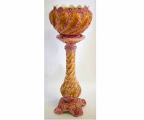 Decorative pottery jardini re and stand, 96cms high