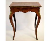 French marquetry work table with fitted interior and gilt metal mounts, 56cms wide