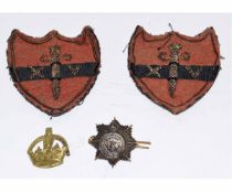 Mixed Lot: Royal Indian Army Service Corps badge together with two bullion worked cloth badges and a