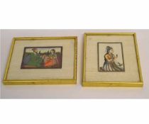 20th century Mughal School, two paintings on mica, figurative subjects, 11cms x 7cms and 9cms x