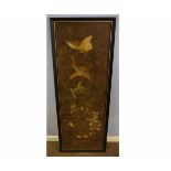 Late 19th century/early 20th century Oriental silk work panel depicting birds in flight and on the