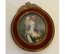 20th century mixed media miniature of a Gainsborough lady within a decorative frame, 8cms x 7cms