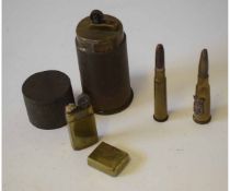 Mixed Lot: petrol lighter fashioned from a 9.5 in DCT shell casing marked with Government broad