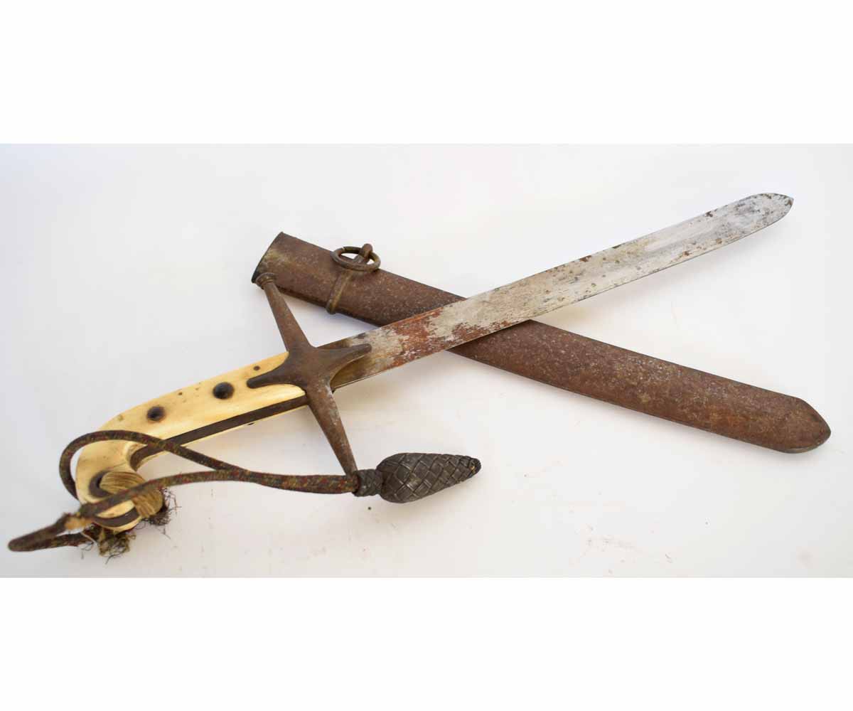 18th century part-British sword with pistol grip type ivory handle with two steel rivets to a - Image 2 of 2