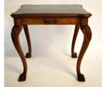 Unusual mahogany occasional table with glass inset top, 62cms wide