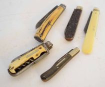 Mixed Lot: single bladed folding pen-knife, three various folding pocket knives and a further