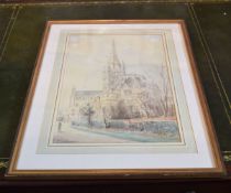 Herbert Finn, signed and dated 1904, watercolour, Figure before a cathedral, 52 x 34cms