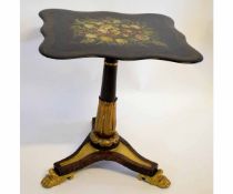 19th century pedestal table with painted top, raised on a parcel gilded Empire style base, 48cms