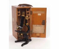 Early 20th century black and lacquered brass finished monocular microscope, "Kima" W Watson & Sons