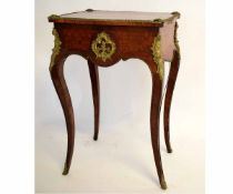 French kingwood inlaid workbox with gilt metal mounts raised on cabriole supports, 47cms wide