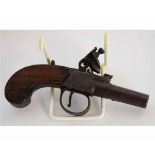 Early 19th century flintlock pocket pistol with 3.3cms turn-off steel barrel with stamped proof