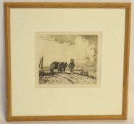 Herbert Whydale, signed in pencil to margin, black and white etching "Working in the field",