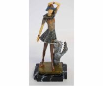 Art Deco style modern resin figure of a young lady with swan in attendance, marble effect base,