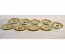 Mid-19th century English porcelain part dessert set comprising plates and dishes, all with decorated