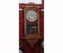 Late 19th century walnut and marquetry inlaid wall clock, signed "Kay - Worcester", the serpentine