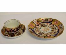 Late 18th/early 19th century English porcelain cup and saucer and dish, decorated in an Imari style,