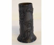 Art Nouveau pewter spill holder, raised decoration of stylised entwined flowers, 13cms tall