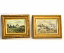 John Mace, monogrammed pair of oils on board, "Water Lane, Hales" and a companion piece, Cottage