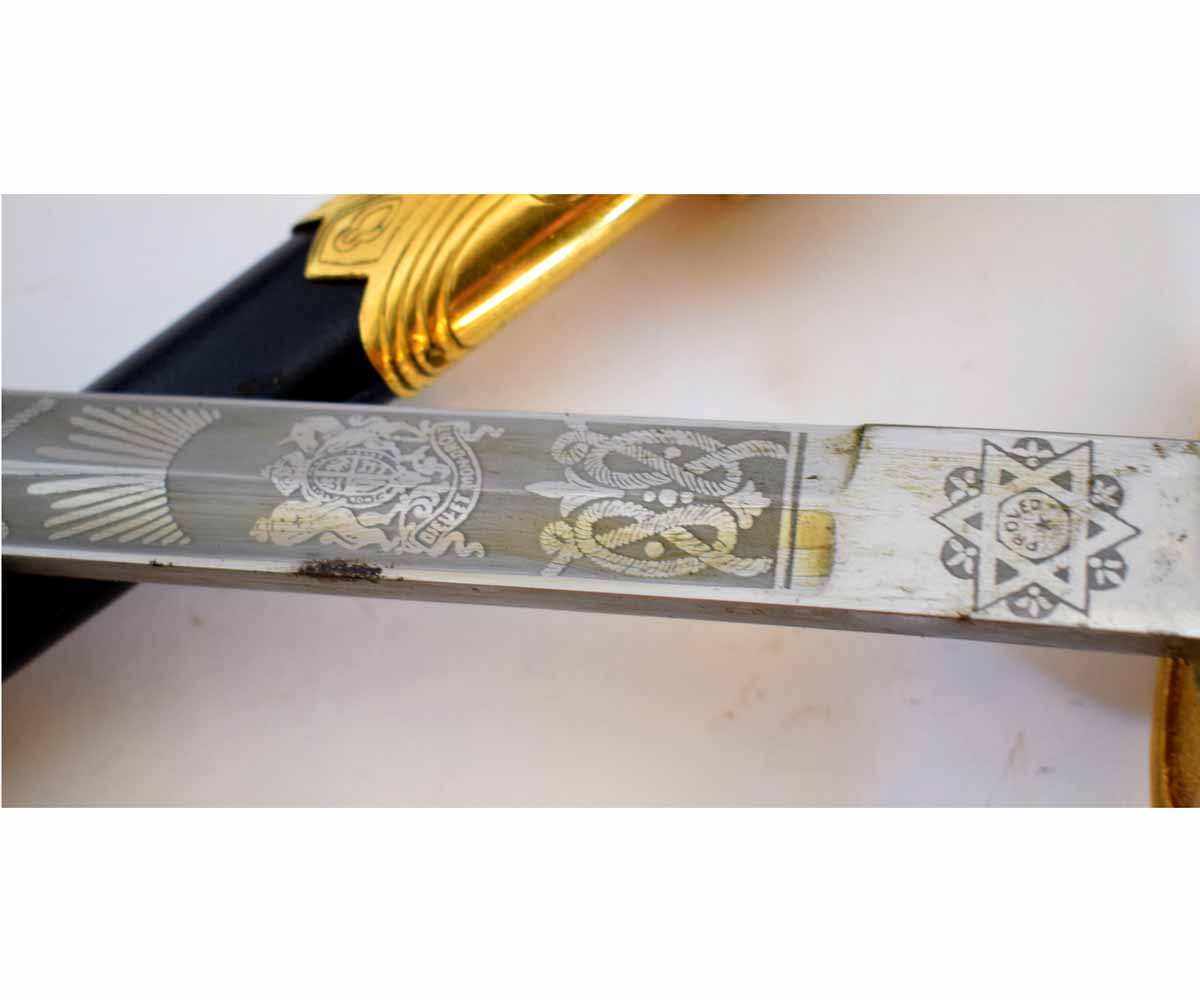 Elizabeth II Royal Naval dress sword, Gieves, the lacquered brass lions mask pommel to a Gothic - Image 3 of 6