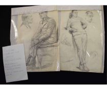 Violet B Kell, two pencil drawings, Male studies (see biographical notes attached), 40 x 29cms,