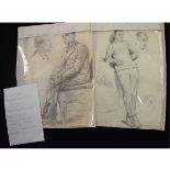 Violet B Kell, two pencil drawings, Male studies (see biographical notes attached), 40 x 29cms,