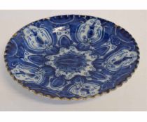 Late 18th century Dutch Delft dish with blue and white design, 26cms diam