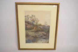 Walter Stewart Lloyd, signed and dated 1888, watercolour, River scene with figure in a punt, 40 x
