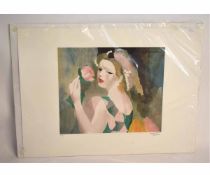 After Marie Laurencin, limited edition coloured print (7/295), Portrait of a lady holding a rose, 37